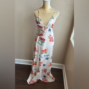 Paper heart fruit Tropical Print Maxi Dress size large